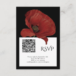 Modern Rood Zwart RSVP met QR Code Bruiloft Informatiekaartje