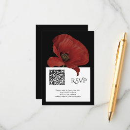 Modern Rood Zwart RSVP met QR Code Bruiloft Informatiekaartje