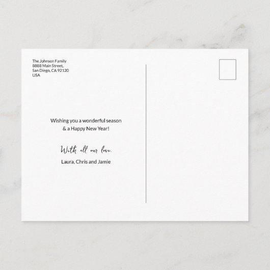 Modern Rood Zwart Wit 3-Foto Vakantie Familie Briefkaart (Achterkant)