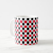 Modern rood zwart & wit Checkerboard patroon Koffiemok (Voorkant links)