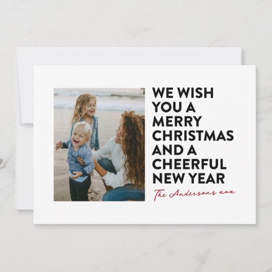 MODERN ROOD ZWART WIT VROLIJK KERSTFEEST & NIEUWJA FEESTDAGENKAART (Voorkant)