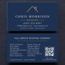Modern Roofer Navy Blue Gold QR Code
