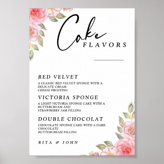 Modern Roos Anjer Menu Taart Trouwtaart Teken Poster (Voorkant)