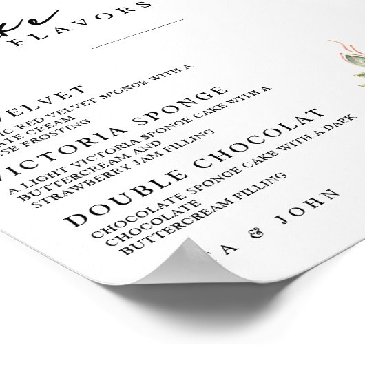 Modern Roos Anjer Menu Taart Trouwtaart Teken Poster (Hoek)