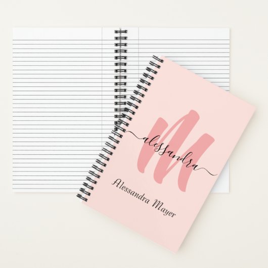 modern roos blush monogram initiaal notitieboek (Binnen)