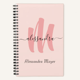 modern roos blush monogram initiaal notitieboek