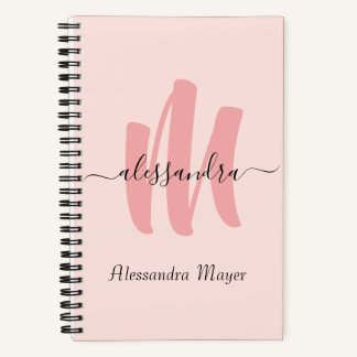 modern roos blush monogram initiaal notitieboek