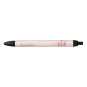modern roos blush monogram initiaal zwarte inkt pen (Voorkant)