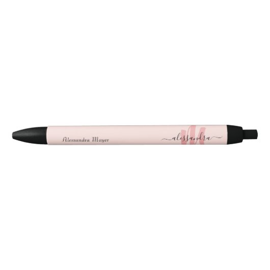 modern roos blush monogram initiaal zwarte inkt pen (Voorkant)