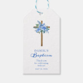 Modern Roos Dusty Blue Baptism Boy Cadeaulabel (Voorkant)