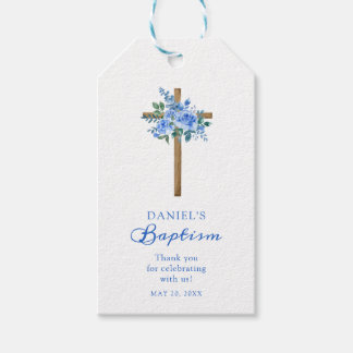 Modern Roos Dusty Blue Baptism Boy Cadeaulabel