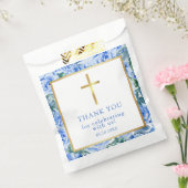 Modern Roos Dusty Blue Waterverf Baptism Boy Bedankzakje (Gezegeld)