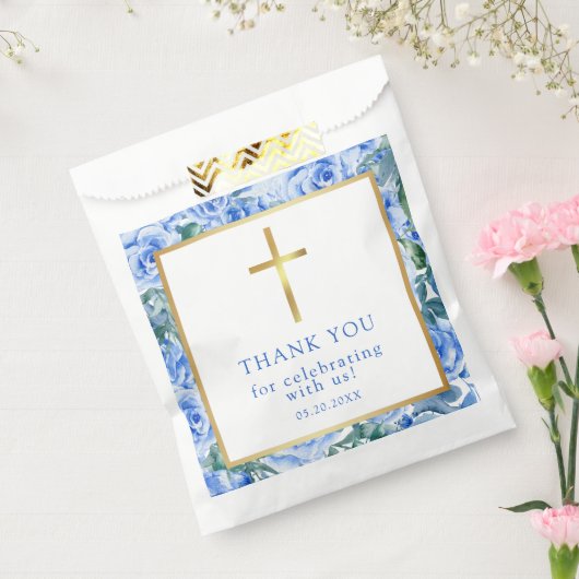 Modern Roos Dusty Blue Waterverf Baptism Boy Bedankzakje (Gezegeld)