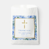 Modern Roos Dusty Blue Waterverf Baptism Boy Bedankzakje (Voorkant)