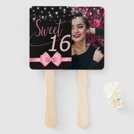 Modern roos elegante chic sweet 16 hand f hand fan handwaaier (Voorkant en achterkant)
