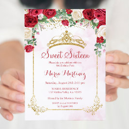 Modern Roos Flowers Blush Pink Sweet 16 Kaart