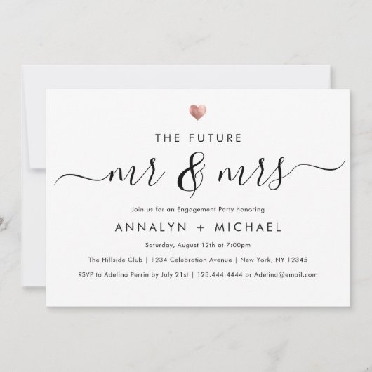 Modern Roos Future Mr. en Mrs Engagement Party Kaart (Voorkant)