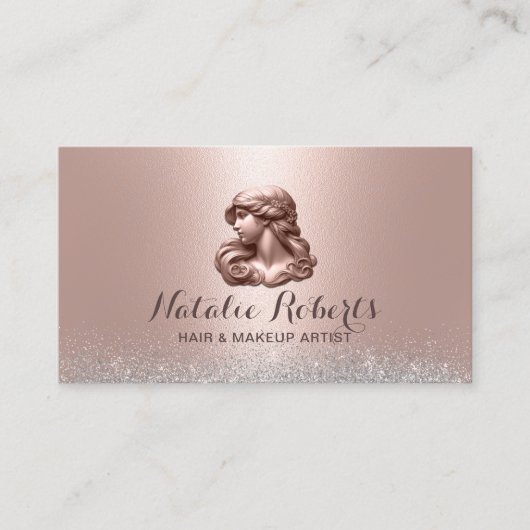 Modern Roos Gold 3D Beauty Logo Hair Stylist Visitekaartje (Voorkant)