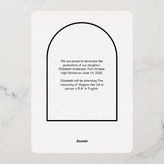 Modern Roos Gold Arch Foto Afstuderen Aankondiging (Achterkant)