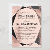 Modern Roos Gold Black Blush Geometric Sweet 16 Kaart (Voorkant)
