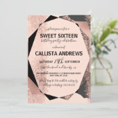 Modern Roos Gold Black Blush Geometric Sweet 16 Kaart (Staand voorkant)