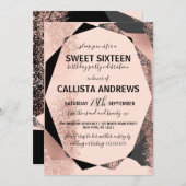 Modern Roos Gold Black Blush Geometric Sweet 16 Kaart (Voorkant / Achterkant)