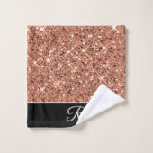 Modern Roos Gold Black Glitter Monogram Initiaal Bad Handdoek (Wasdoekje)