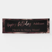 Modern Roos Gold & Black Marbled Happy Birthday Spandoek (Horizontaal)