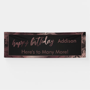 Modern Roos Gold & Black Marbled Happy Birthday Spandoek