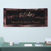 Modern Roos Gold & Black Marbled Happy Birthday Spandoek (Beurs)