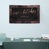 Modern Roos Gold & Black Marbled Happy Birthday Spandoek (Beurs)