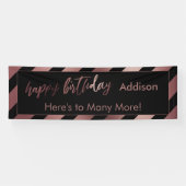 Modern Roos Gold & Black Stripes Happy Birthday Spandoek (Horizontaal)