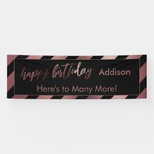 Modern Roos Gold & Black Stripes Happy Birthday Spandoek