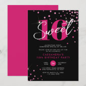 Modern Roos Gold & Black Sweet Sixteen Birthday Kaart (Voorkant / Achterkant)