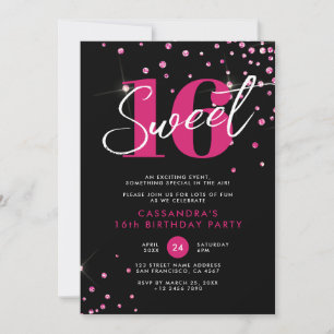 Modern Roos Gold & Black Sweet Sixteen Birthday Kaart