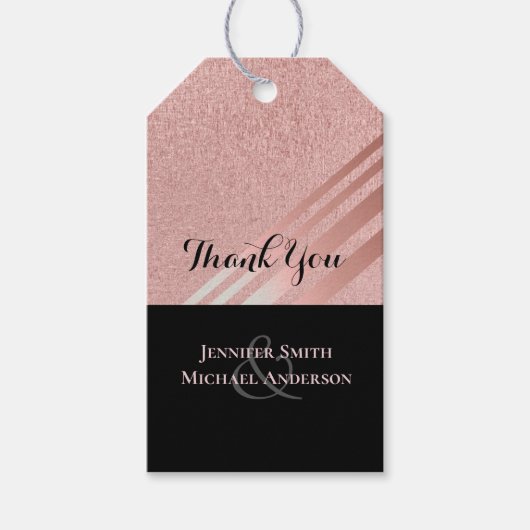 Modern Roos Gold Black Wedding Cadeaulabel (Voorkant)