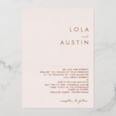 Modern | Roos Gold Blush Traditional Wedding Real Folie Uitnodiging (Voorkant)