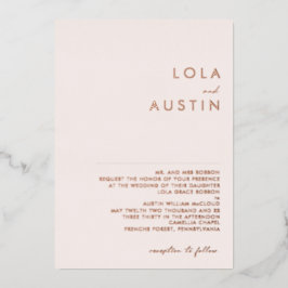 Modern | Roos Gold Blush Traditional Wedding Real Folie Uitnodiging