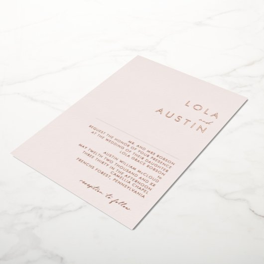 Modern | Roos Gold Blush Traditional Wedding Real Folie Uitnodiging (Gedraaid)