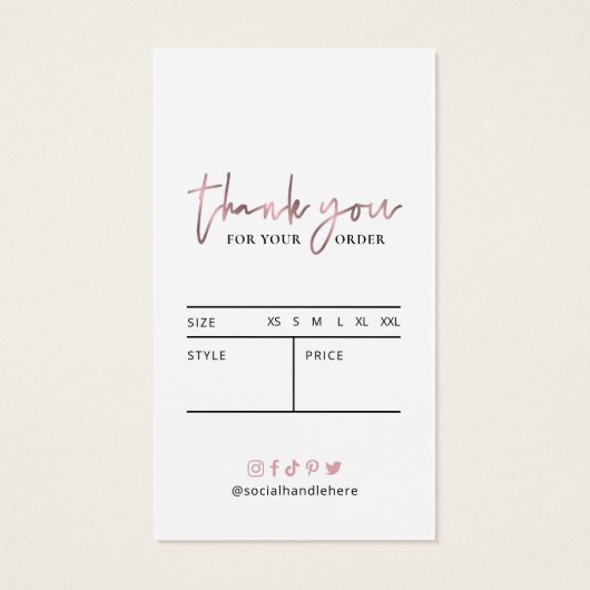 Modern Roos Gold Boutique Swing Label Prijs Label Visitekaartje (Achterkant)