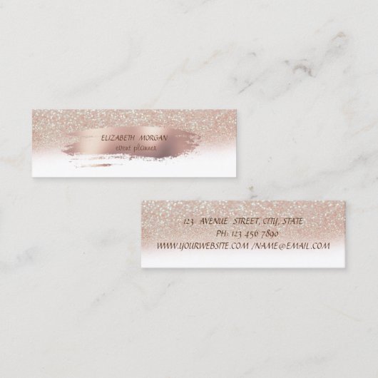 Modern Roos Gold Brush Stroke, Glitter Bokeh Mini Visitekaartje (Voorkant / Achterkant)