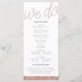 Modern Roos Gold Brush Stroke Wedding Programme Programmakaart (Achterkant)