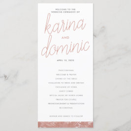 Modern Roos Gold Brush Stroke Wedding Programme Programmakaart