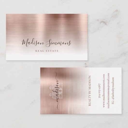 Modern Roos Gold Brushed Metal Custom Logo Brand B Visitekaartje (Voorkant / Achterkant)