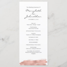 Modern Roos Gold Brushstroke Wedding Programme Programmakaart