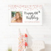 Modern Roos Gold Confetti ANY AGE Verjaardagsfoto Spandoek (Insitu)