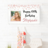 Modern Roos Gold Confetti Any Age Verjaardagsfoto Spandoek (Insitu)