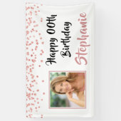 Modern Roos Gold Confetti Any Age Verjaardagsfoto Spandoek (Verticaal)