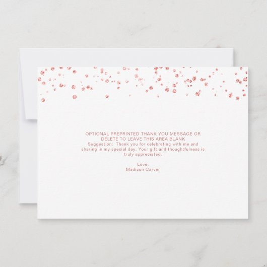 Modern Roos Gold Confetti Brush Script BEDANKT (Achterkant)