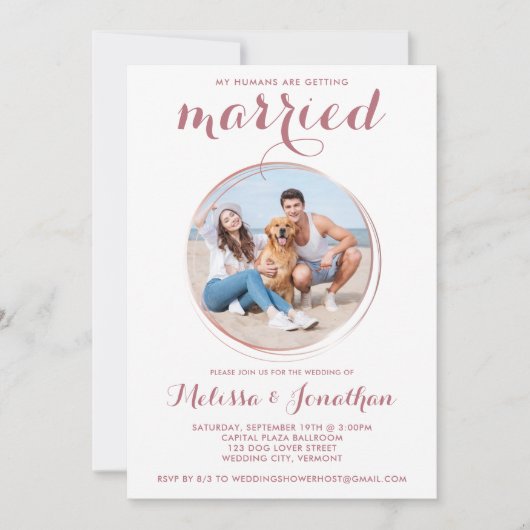 Modern Roos Gold Custom Pet Photo Dog Wedding Kaart (Voorkant)